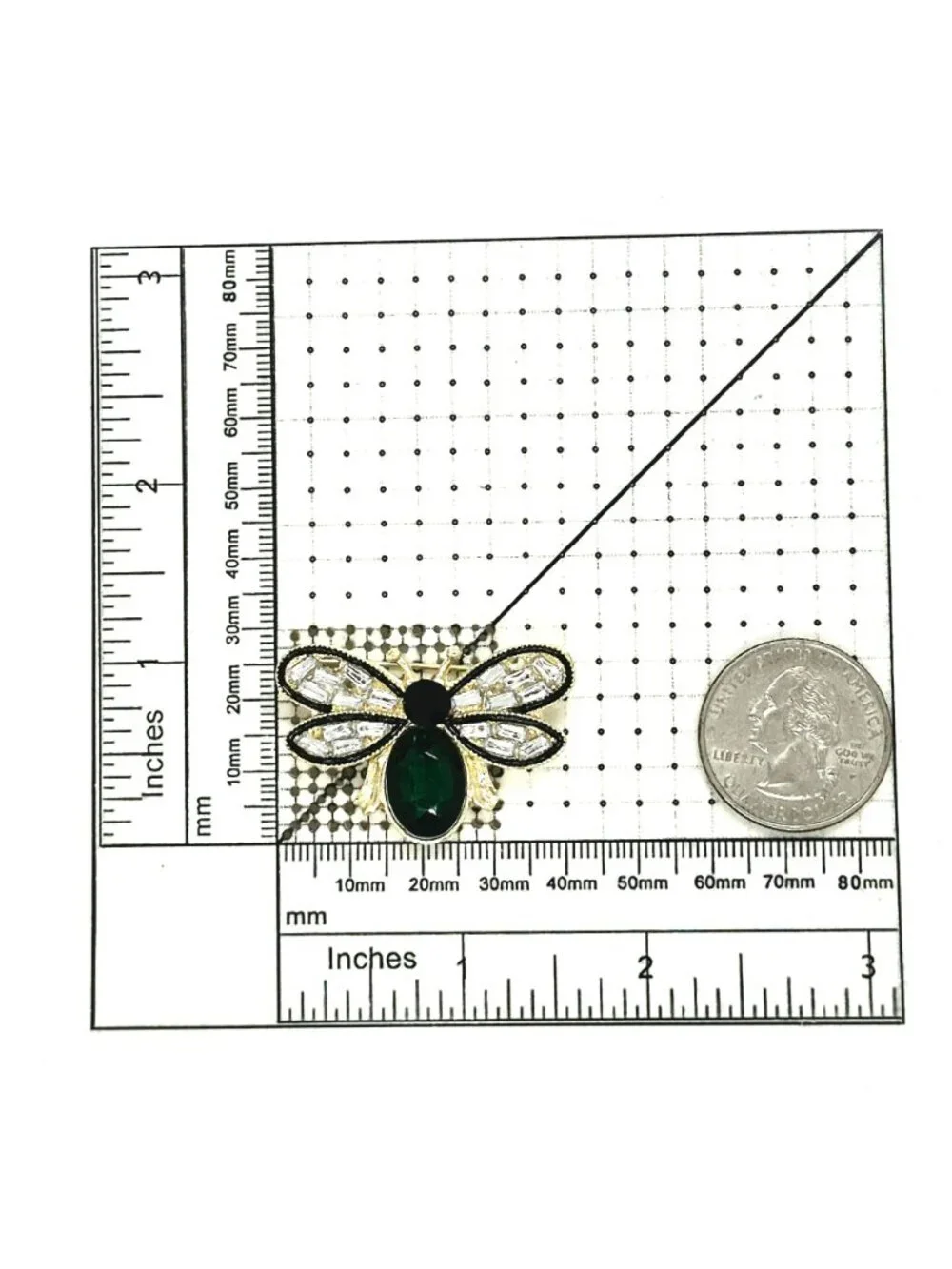 ⭐Gold Tone Rhinestone Green Emerald Fly Brooch Pin Animal Insect Vintage Vibes⭐